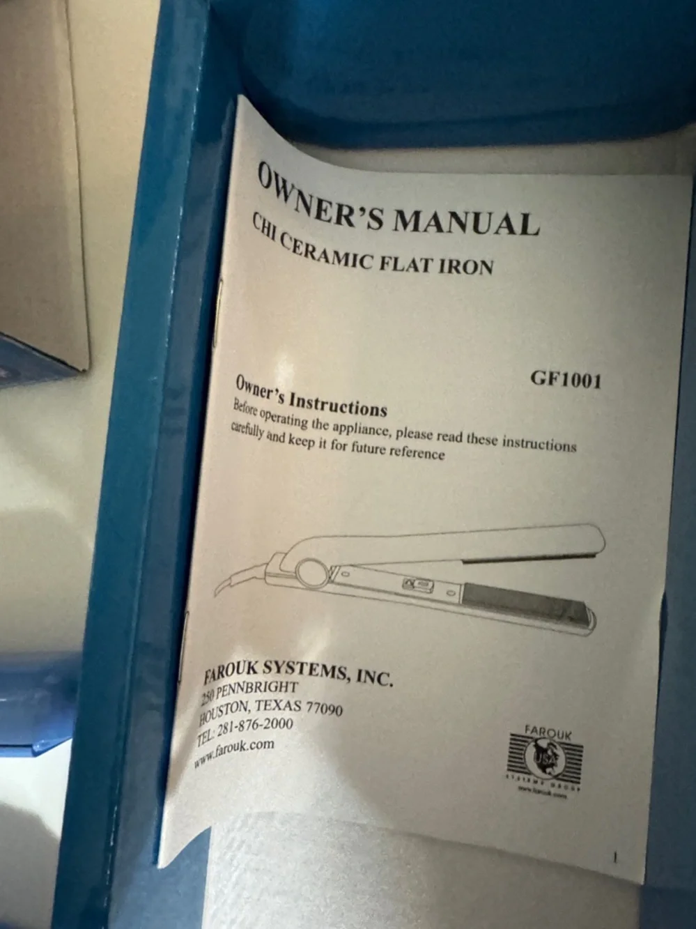 NIB CHI Nano Silver Ceramic Hairstyling Iron Blue GF1001N